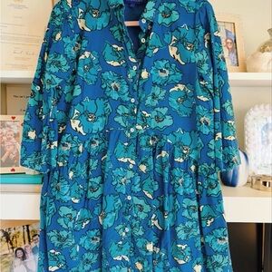 Tuckernuck Floral Blue and Green Button-Up Dress